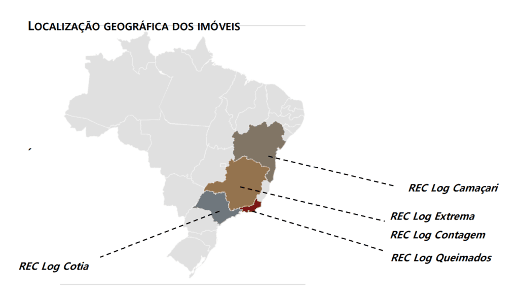 Imagem de um mapa indicando onde os imóveis do fundo RELG 11 estão localizados
